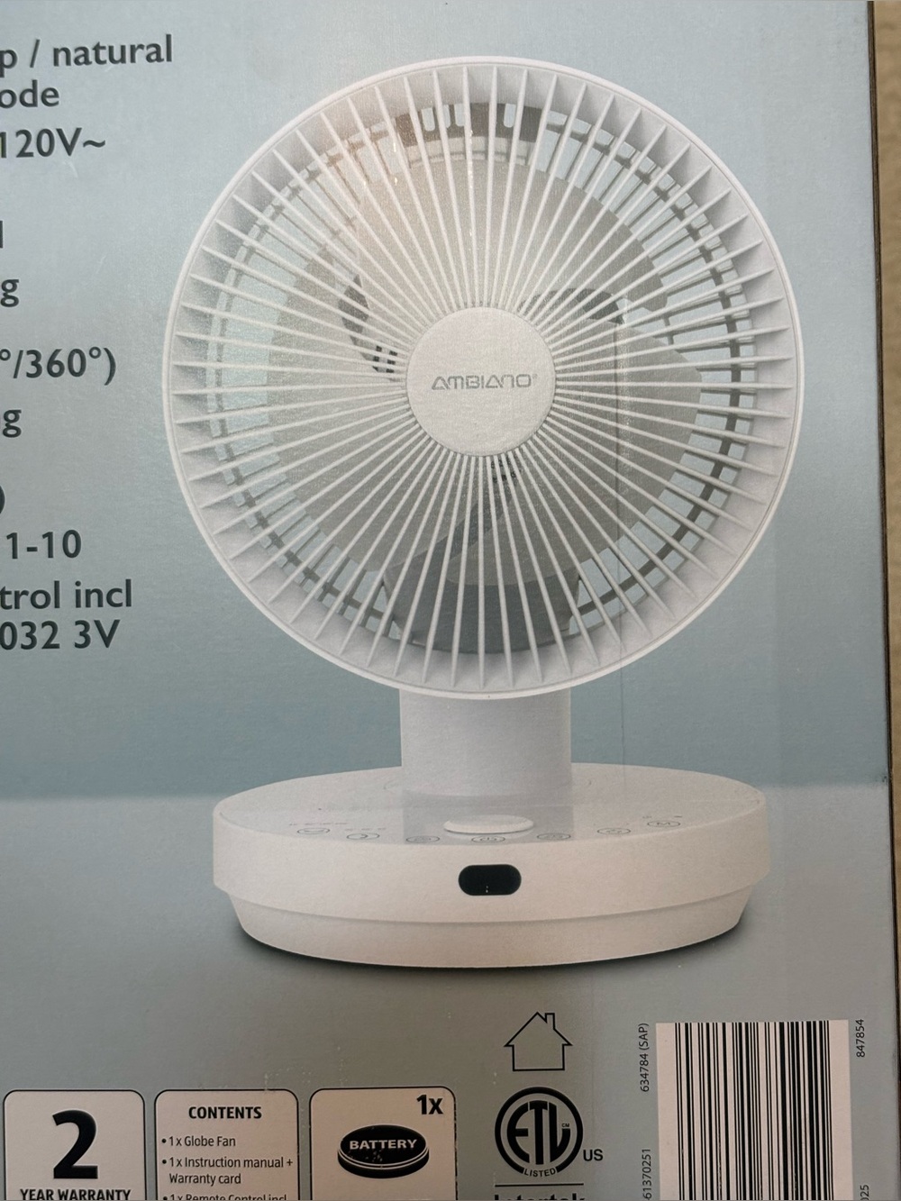 NWT White Globe Table Fan Quiet Compact White 10 Speed Settings & Remote Control